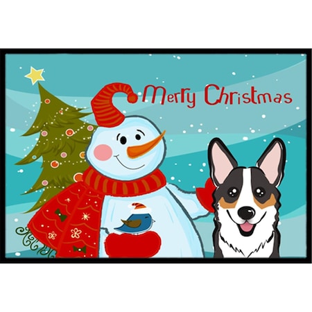 Jensendistributionservices Snowman With Tricolor Corgi Indoor & Outdoor Mat, 18 x 27 in. MI2556854